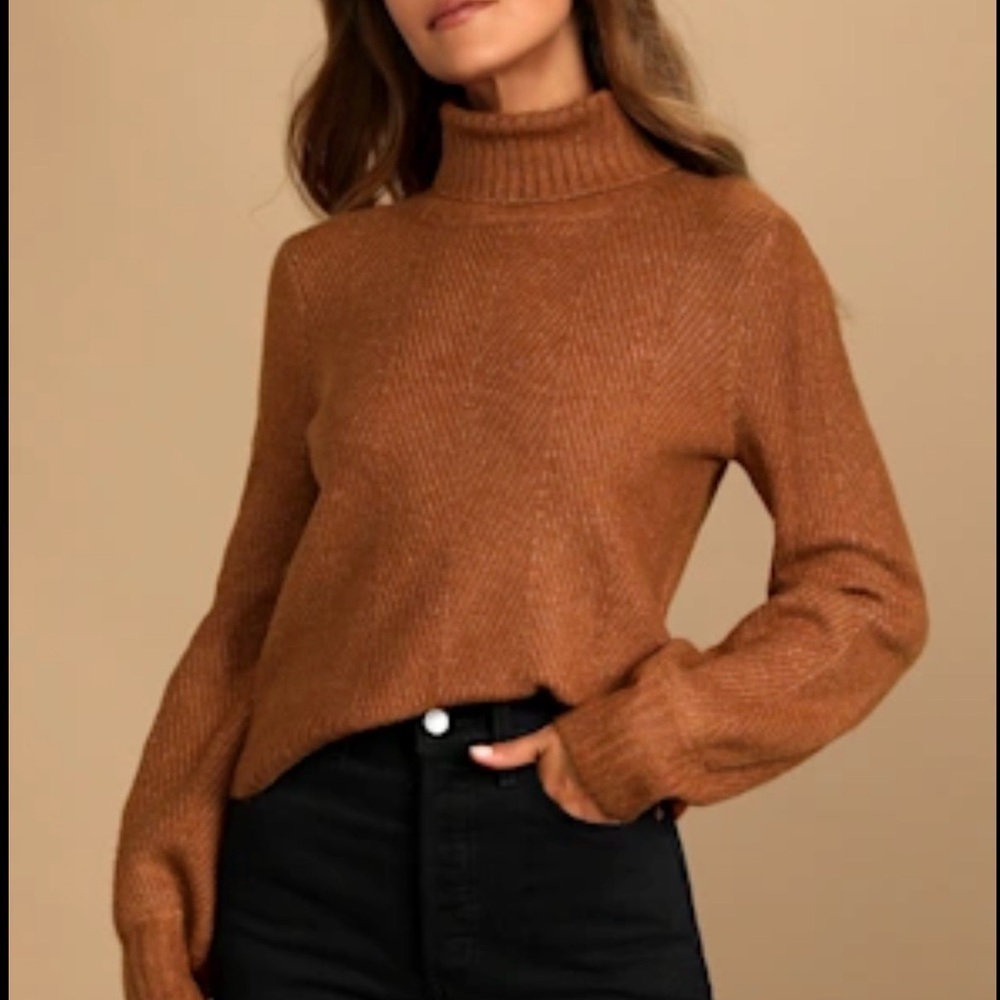 Lulus Cropped Turtleneck Sweater Rust Orange Balloon Sleeve NWT Small